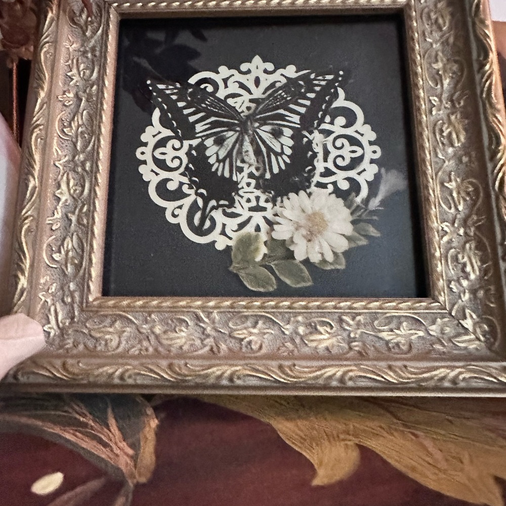 Vintage Ornate Gold Framed Butterfly Art